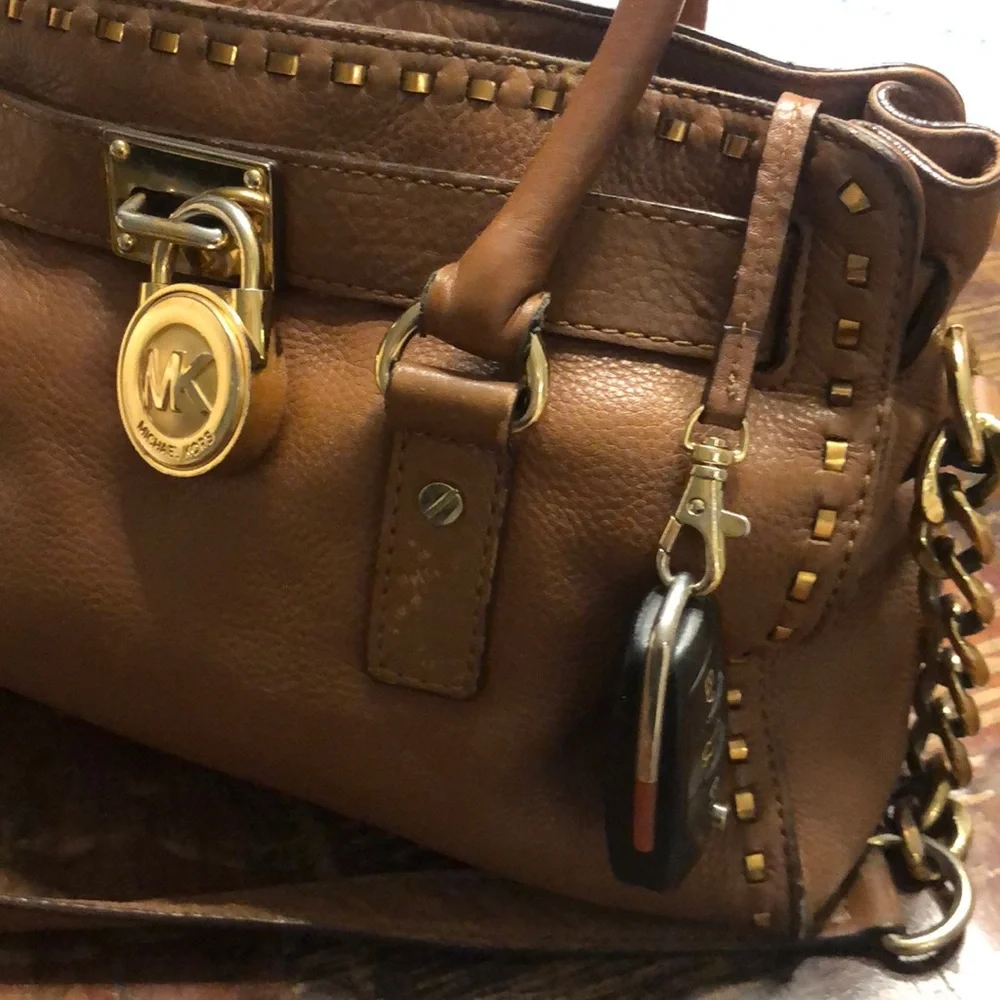 Michael Kors Hamilton Satchel Handbag Soft Genuine Leather (Brown/Gold )medium - Picture 9 of 11